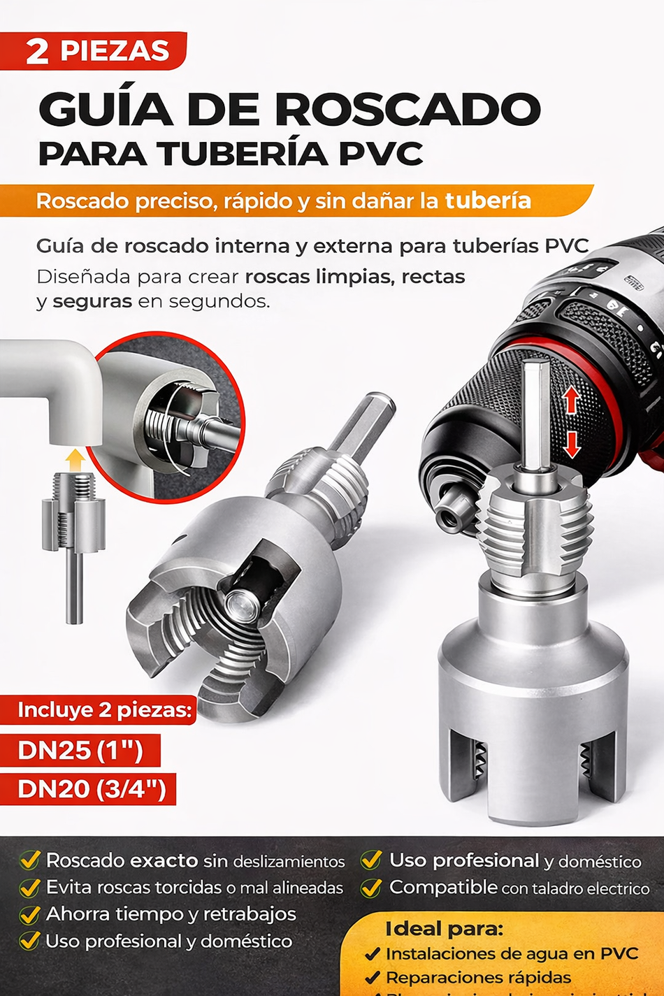 🔩 ROSCADO PERFECTO PVC/PPR — SET x2 (½ y ¾)– VoImportperu.com