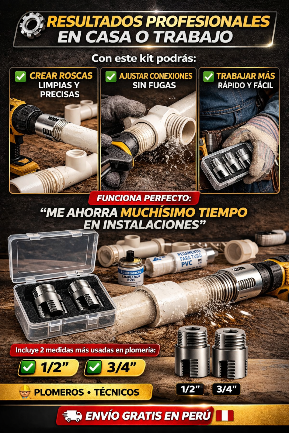 “PROMOCIÓN: Kit Roscador PVC 2 en 1” 🔧 Medidas ½ y ¾ – Roscas internas ...