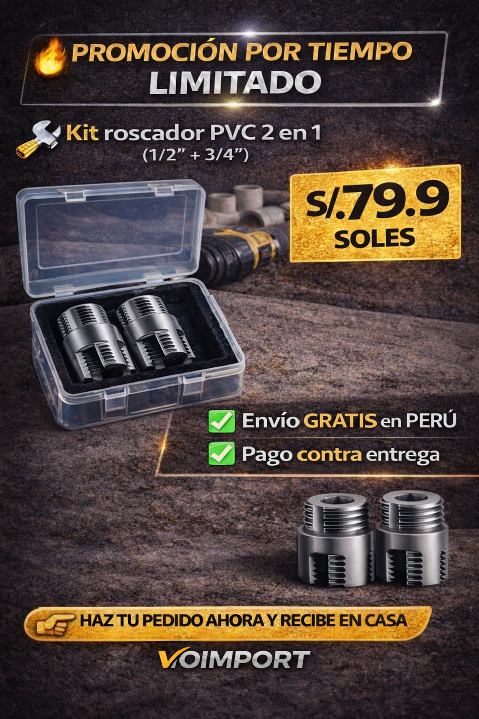 “PROMOCIÓN: Kit Roscador PVC 2 en 1” 🔧 Medidas ½ y ¾ – Roscas internas ...